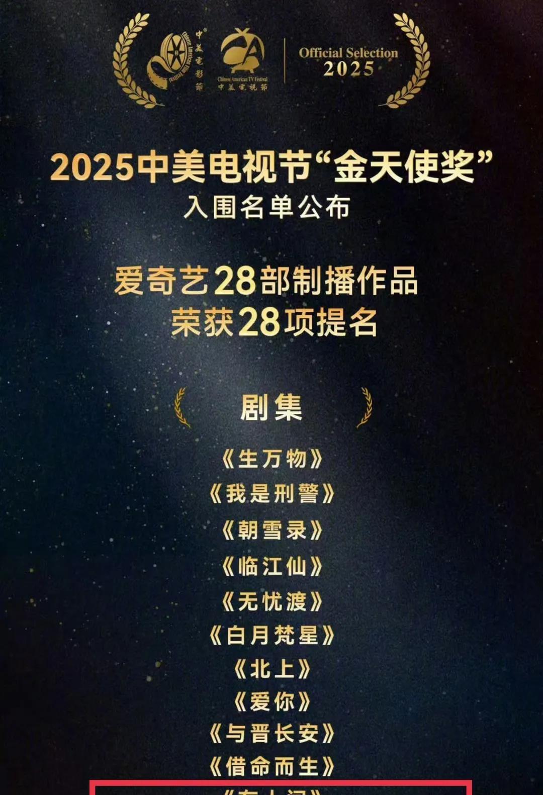 好消息，恭喜由赵丽颖主演兼出品人的网剧《在人间》入围2025中美电视节“金天使奖