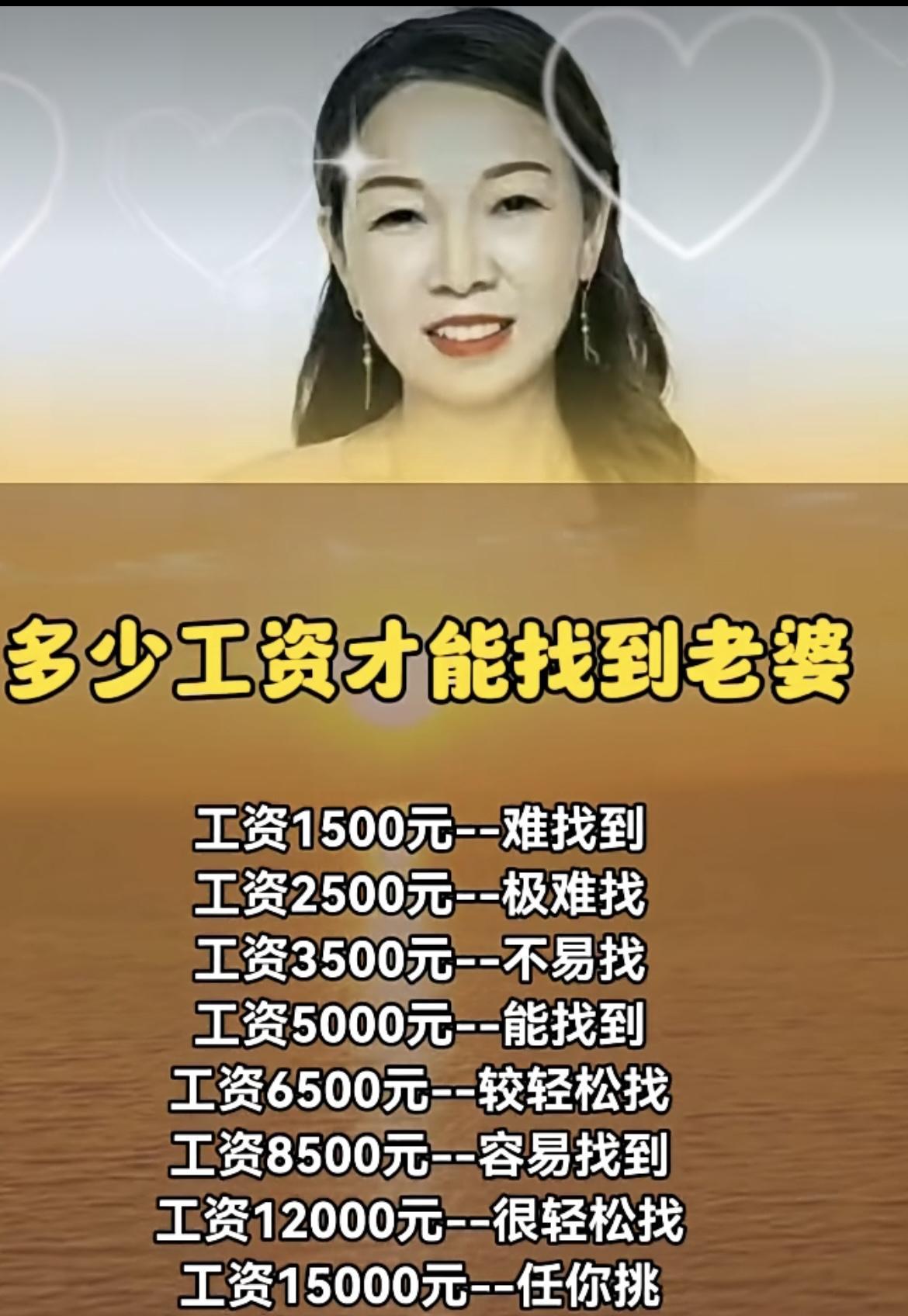 挺实际的问题：月工资多少才能找到老婆？
请看下表：
大家认同吗？