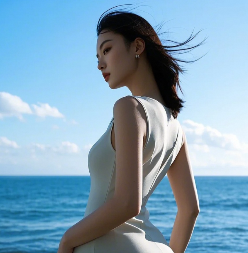浪花轻吻：美女海边的温柔瞬间