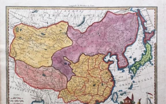 这是一张法国绘制的清代地图
1895年，清政府代表李鸿章与日本全权代表伊藤博文在
