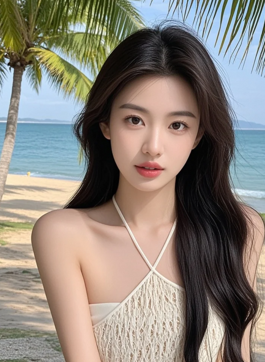 一袭长裙配海景，美得刚刚好