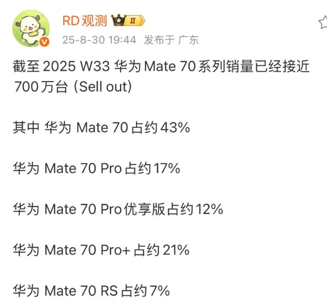 真是应了那句，双手插兜，不知谁是对手。华为mat70系列销量超700万台的消息一