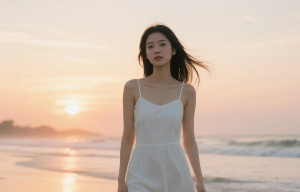 海风吹起了我的裙摆，那一刻我觉得自己是世界上最美的女孩。