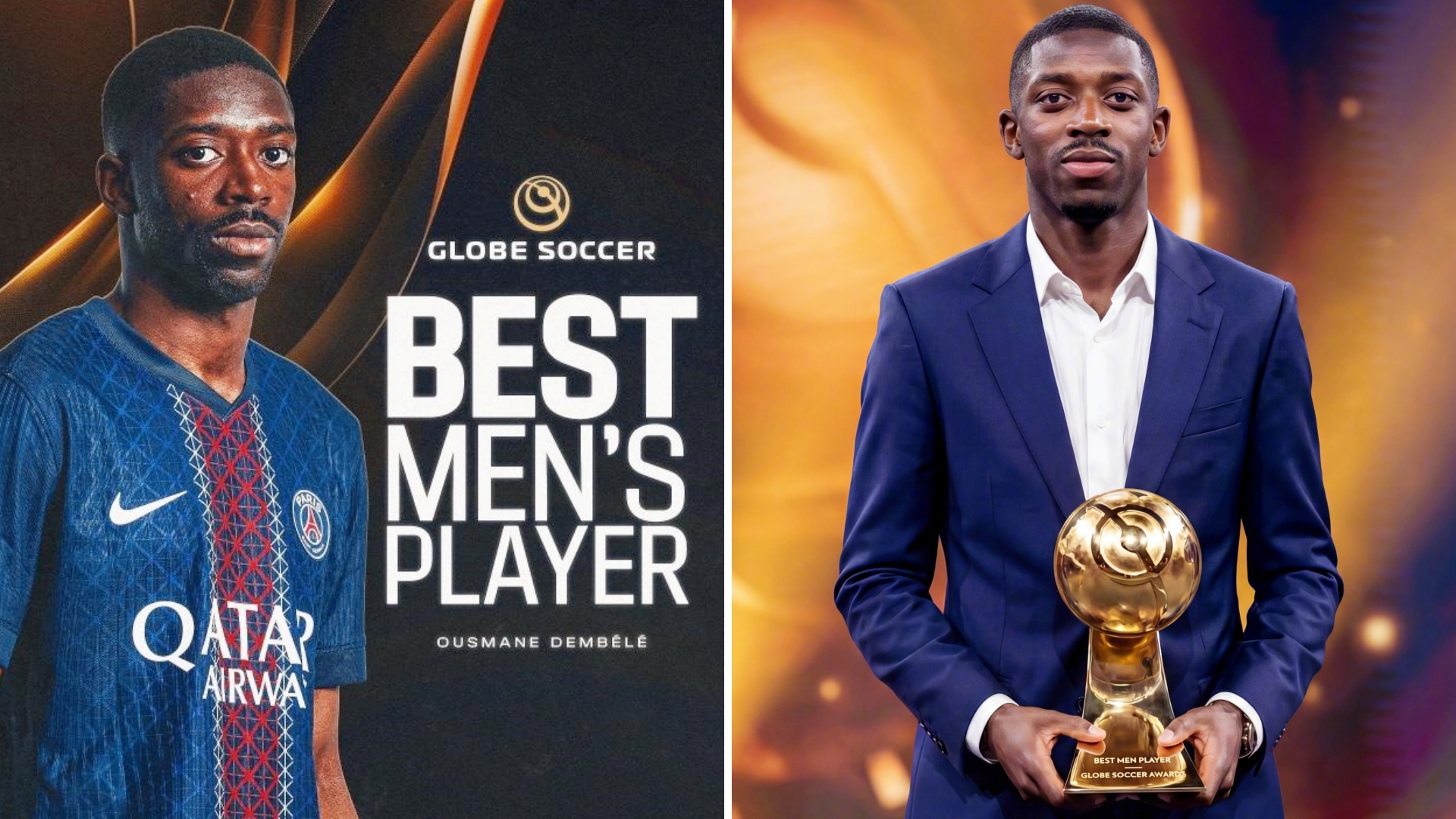 2025年环足奖颁奖典礼，巴黎前锋登贝莱获得2025年环足奖最佳男足球员奖。
此