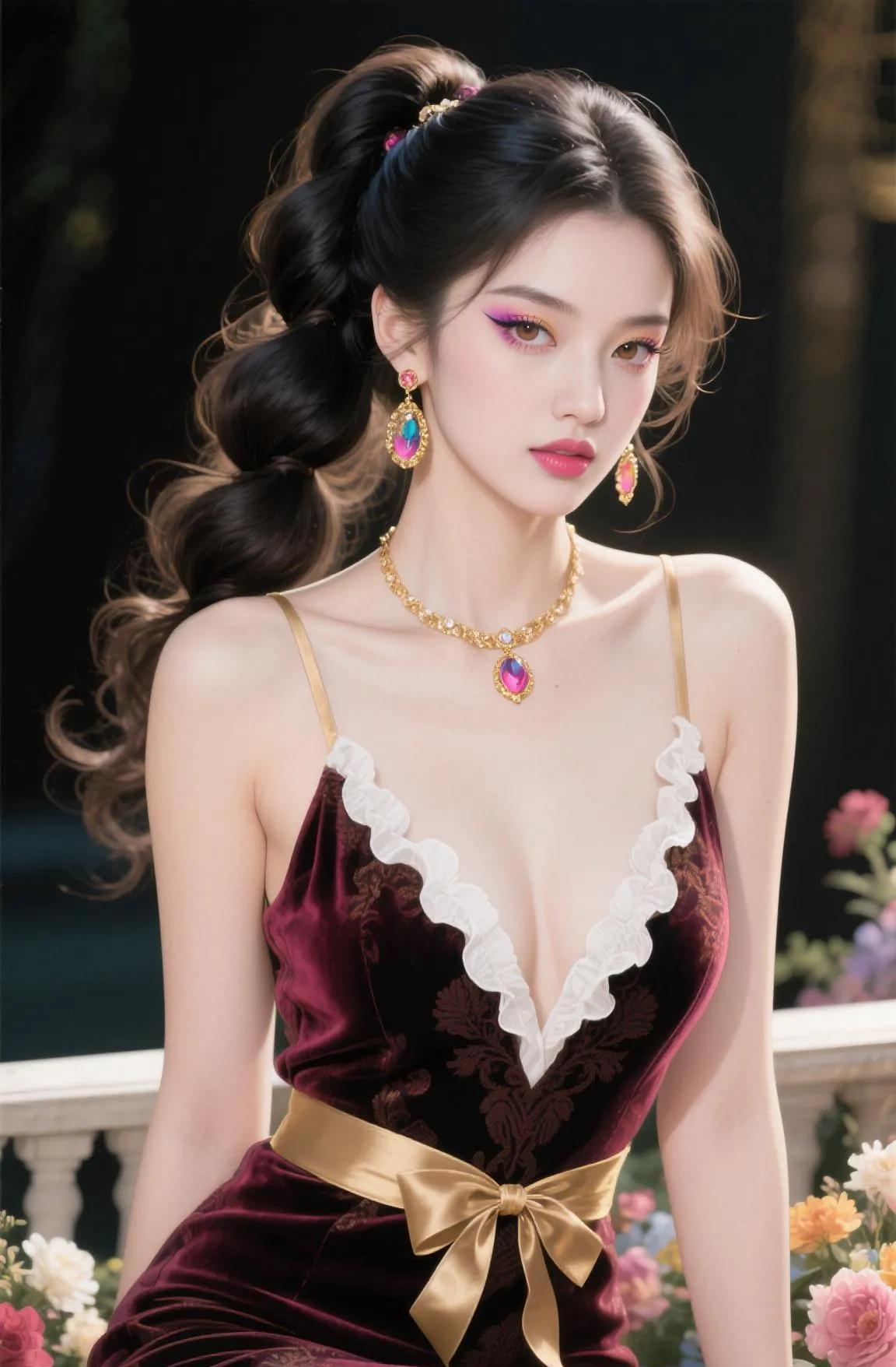 #有哪些非常漂亮的图片和壁纸#在这繁花盛放的地方，我独自静坐。华美的裙装与璀璨的