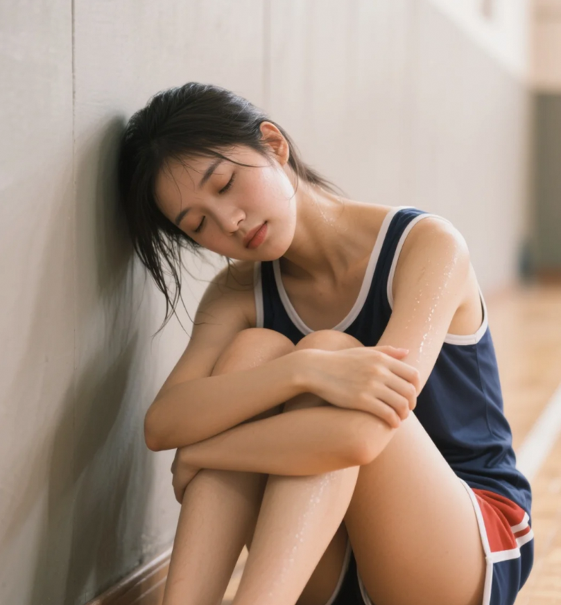 运动系少女的反差萌：场边休憩的温柔杀