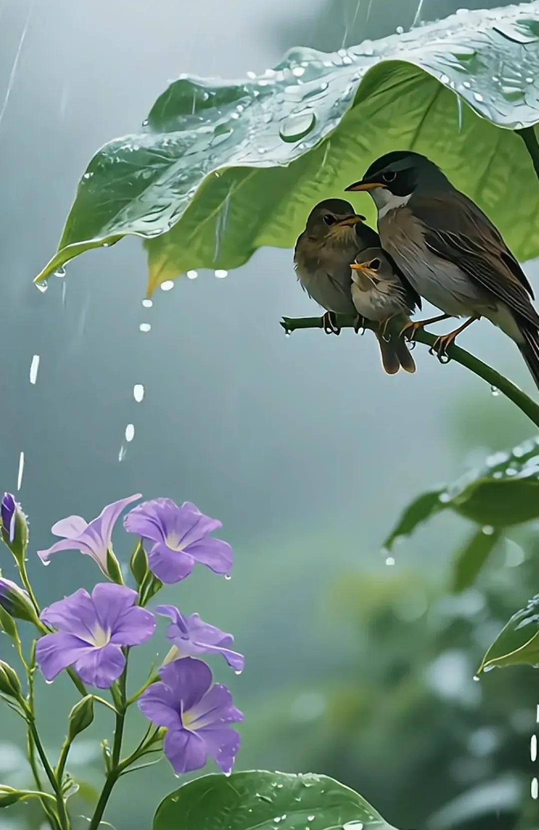 名作欣赏
《七绝·雨中麻雀》
作者：佚名
难寻一起紧相偎，片刻团圆避雨陪。
心急