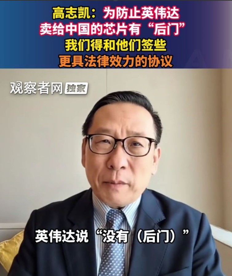 高志凯：英伟达应该向中国缴纳15%安全保证金

中国学者高志凯在接受采访时，又提