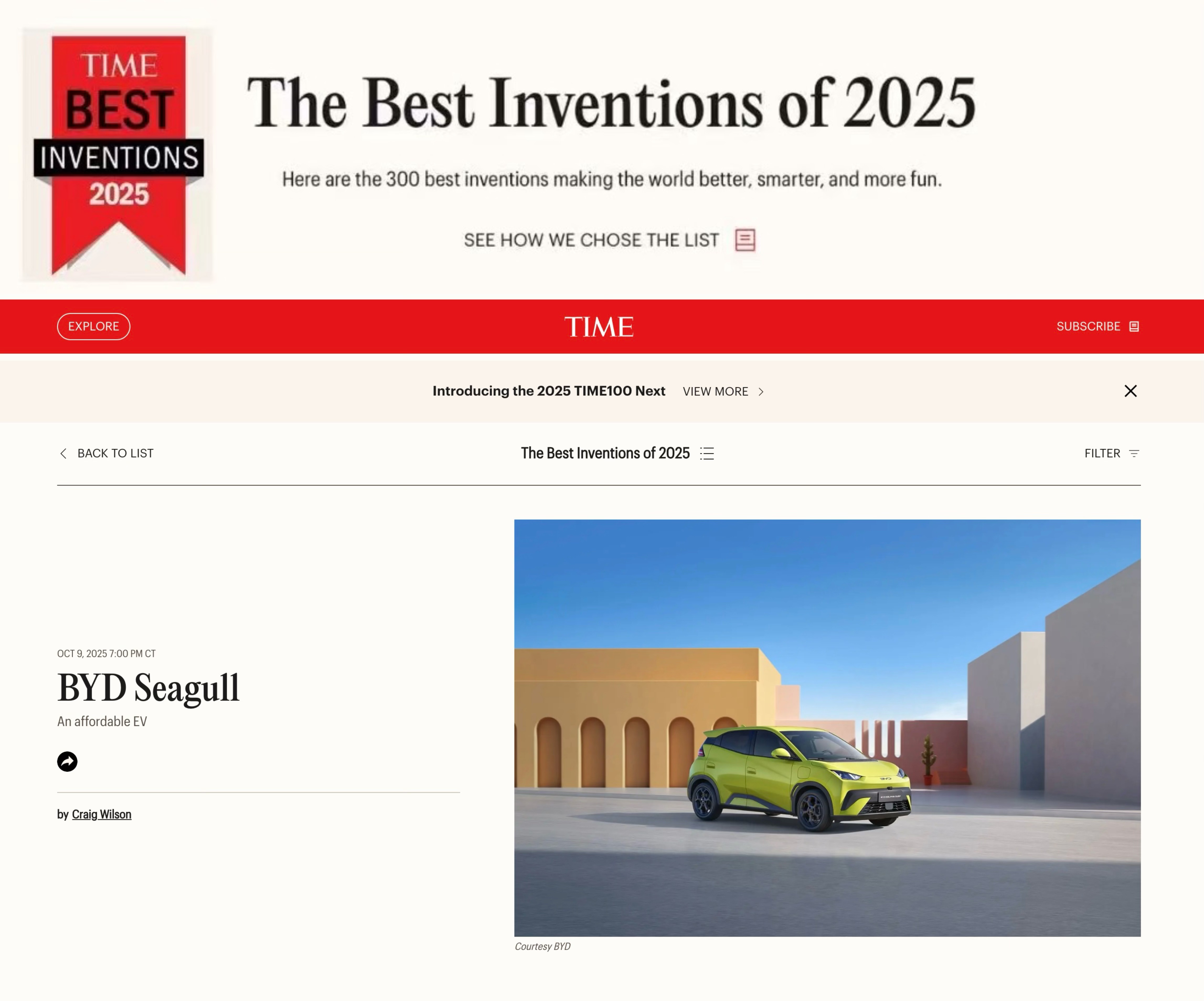 近日，美国《时代周刊》（TIME）正式公布了2025年度最佳发明榜单。比亚迪凭借