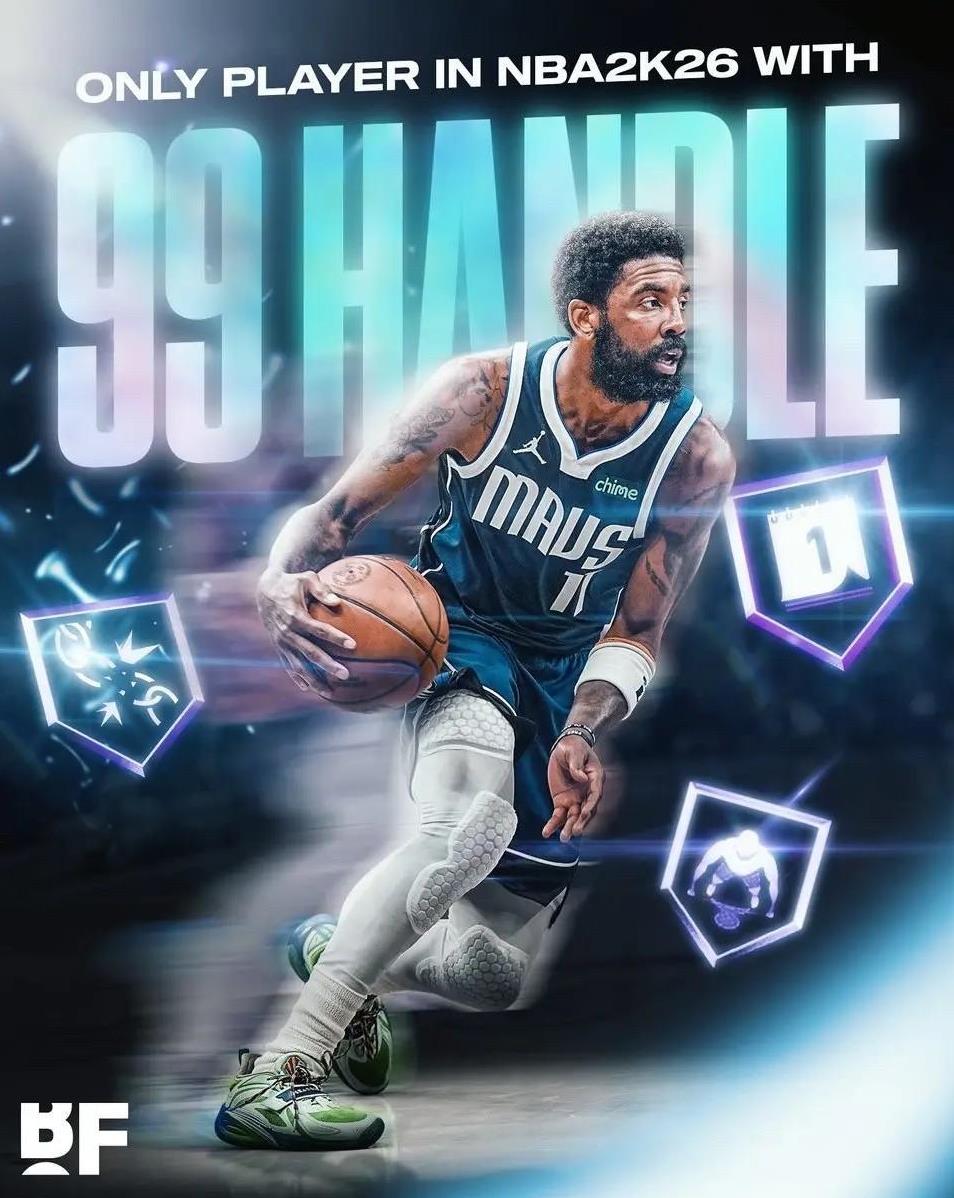 欧文实至名归啊
美媒体BF今日在社交媒体上晒出了欧文NBA2K运球能力值，并写道