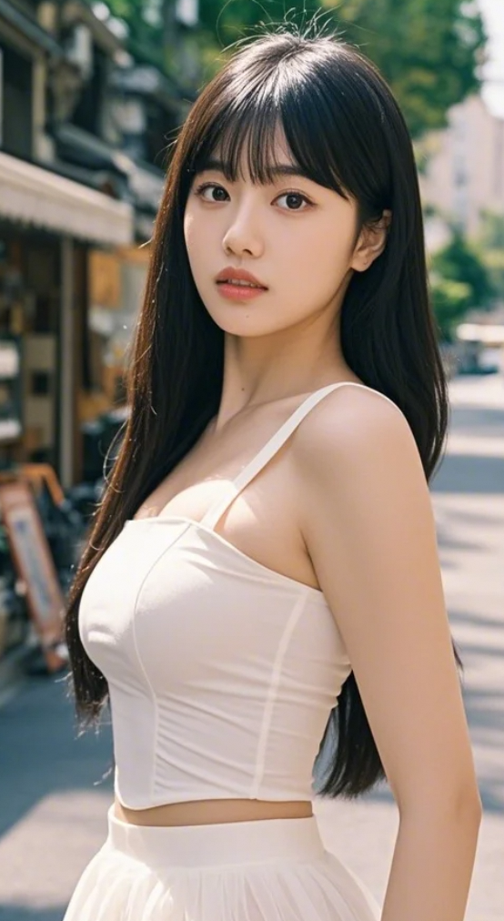 街拍光影交织，她是街头那抹梦幻的色彩