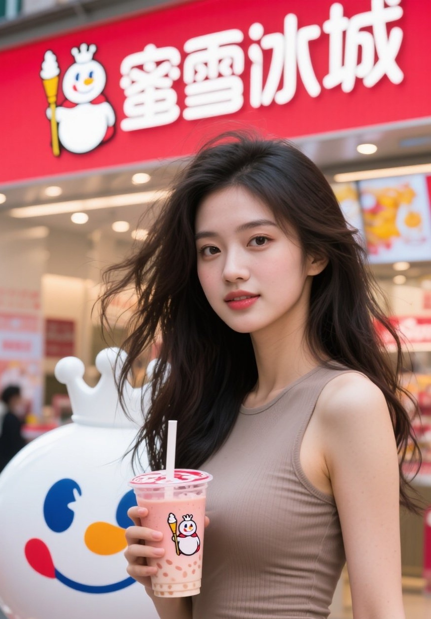 手捧蜜雪的她，甜度爆表你同意吗？