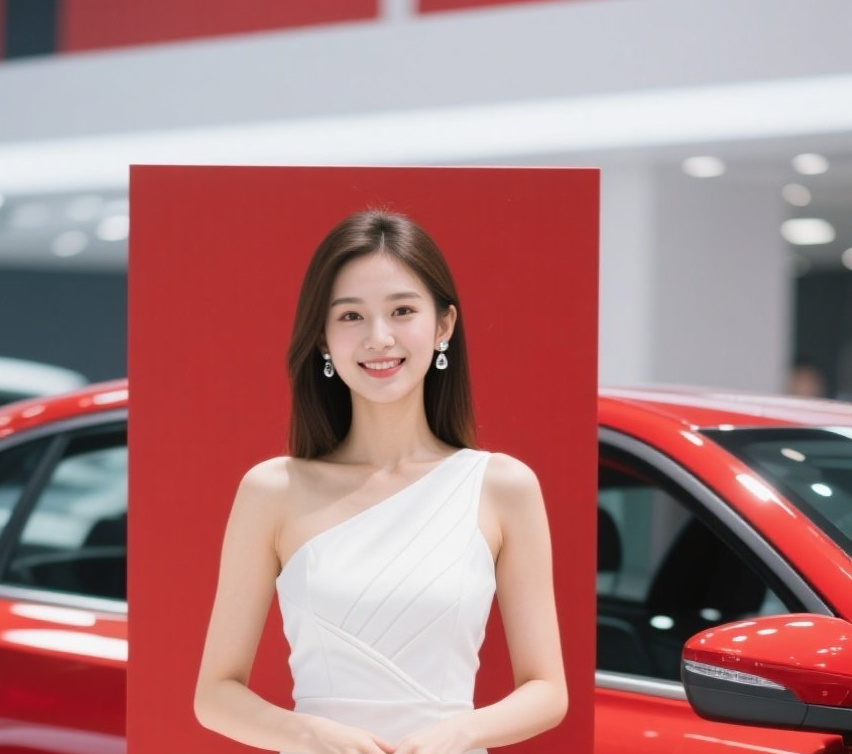 美眉站台显风姿，香车美人两相宜