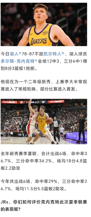 克内克特为什么今年夏联不如去年？
1、身体不适应，增肌导致手感下降。
2、打法不