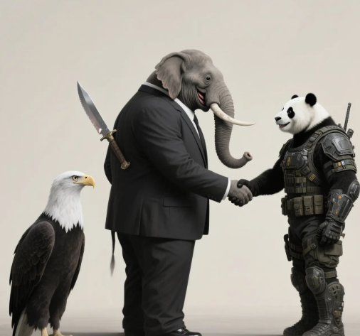 当中美距离摊牌的时间越来越近，类似印度这种在两国博弈之间来回跳跃的国家，将逐渐失