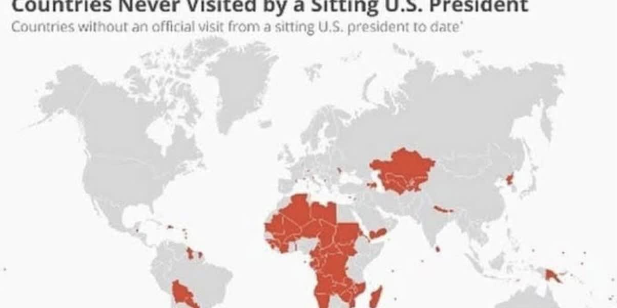 有趣的地图
红色的国家是美国总统从未出访过的国家
特殊说明：美国总统卸任之后