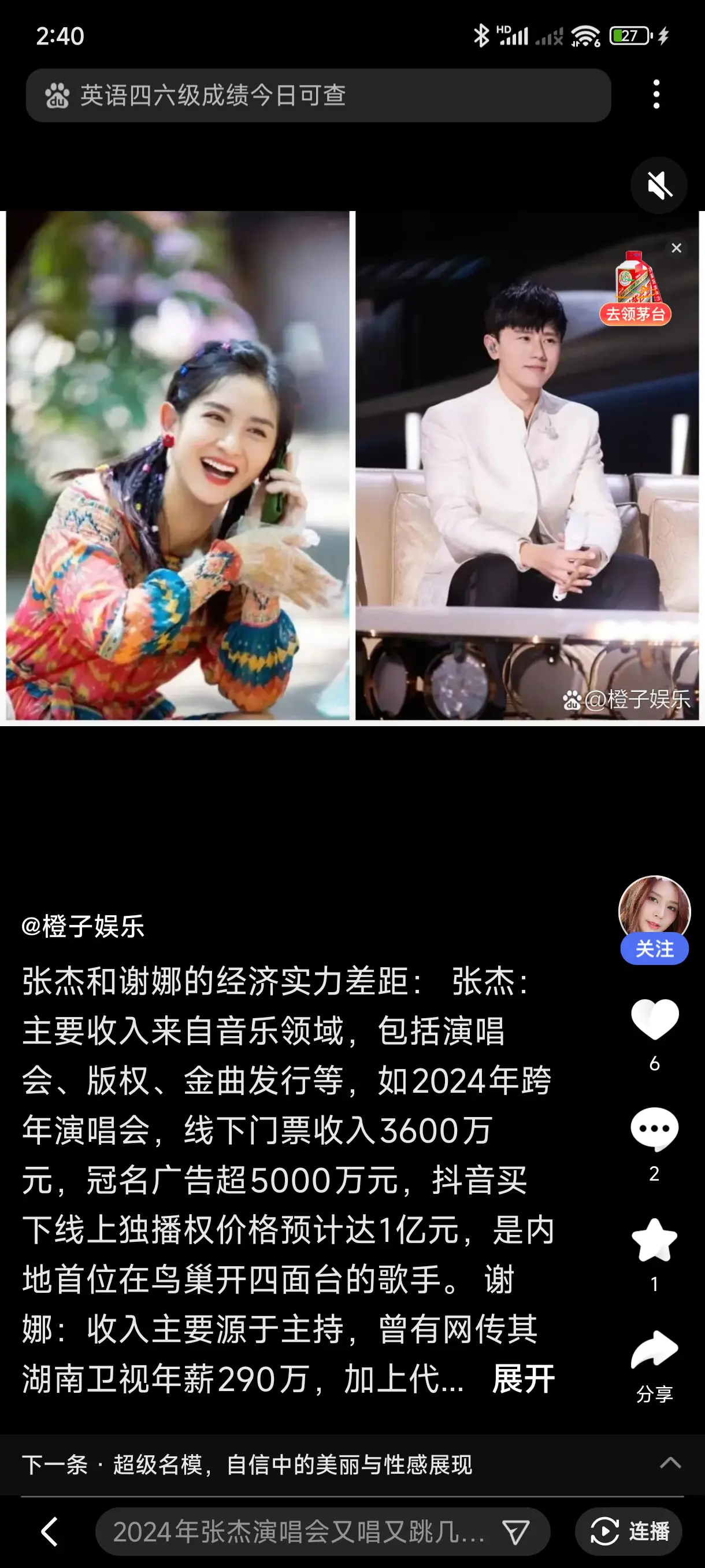 谢娜周杰年收入曝光，引发热议