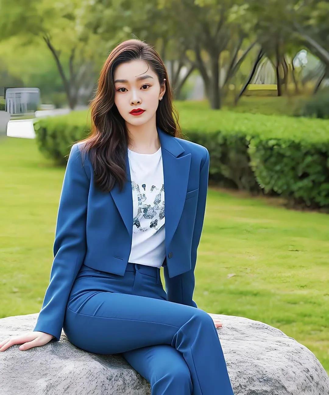 宋轶坐在石凳上，气质优雅，仿佛从画中走出的女神，让人心动不已。