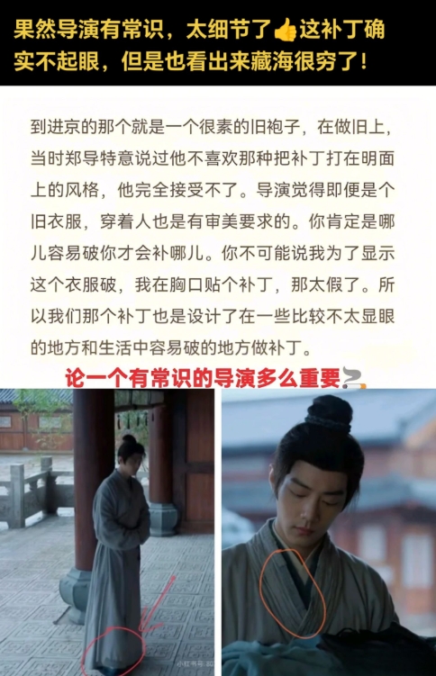 果然导演有常识，太细节了。

这补丁确实不起眼，但是也看出来藏海很穷了！

网友