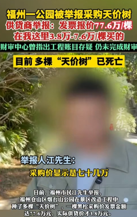 福建一公园采购“天价树”，发票上报价77.6万每棵，实则进价仅3.8万 - 7.
