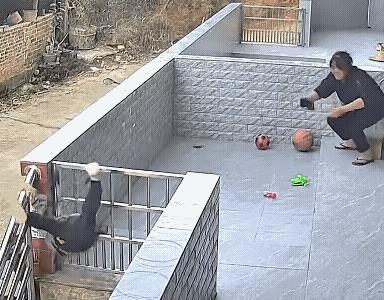 视频上看，孩子掉下去后，妈妈跑过来看了一看，显得很淡定，估计孩子没有大碍，只是个