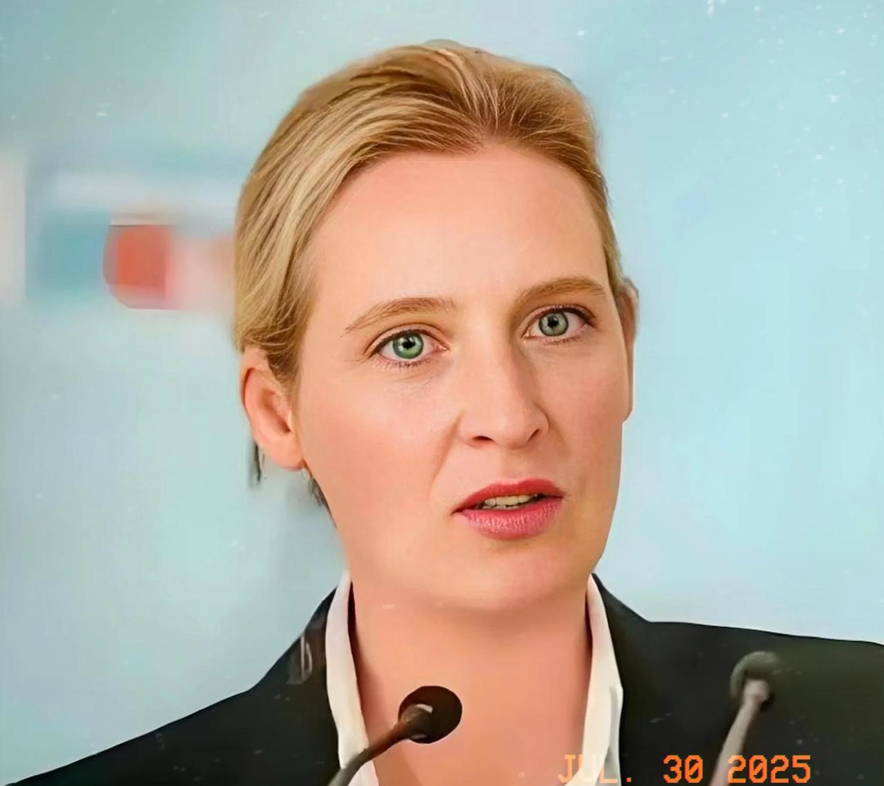 当地时间7月27日，德国极右翼政党选择党联合领导人爱丽丝·魏德尔对美欧刚达成的贸