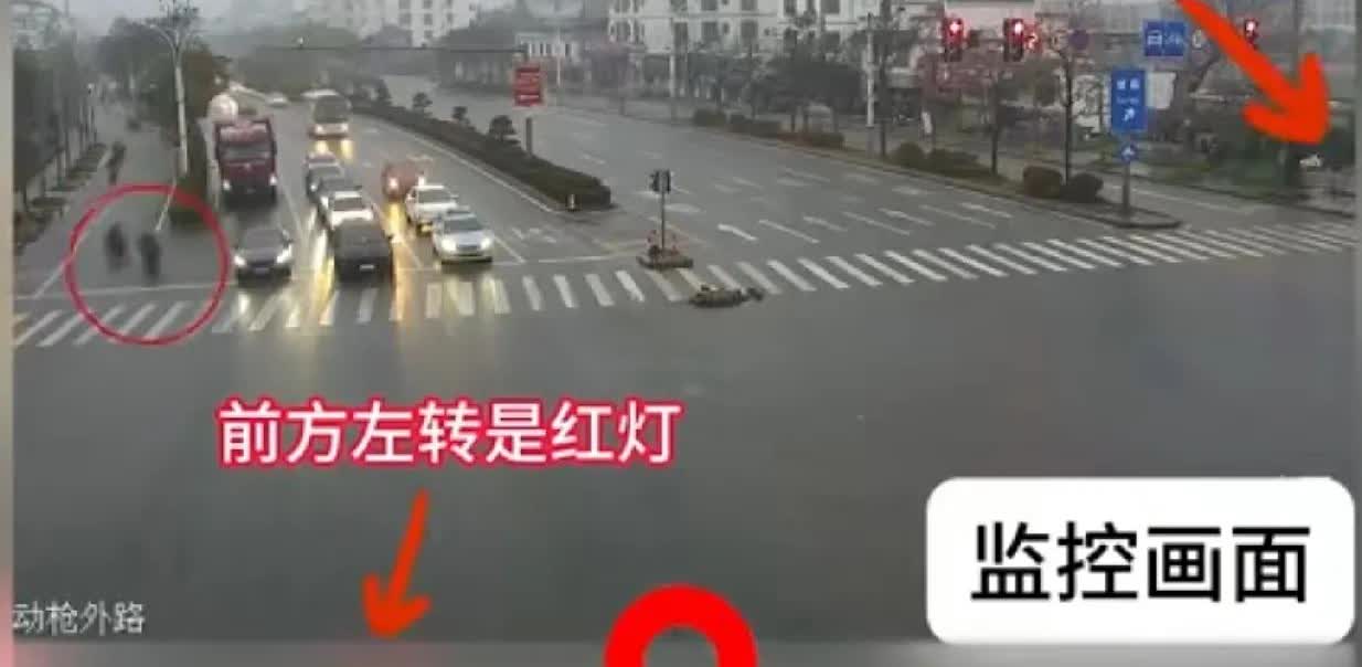 违反交通规则会给人们带来灾难，广西桂林交警公布一起交通事故。一男子骑电动车闯红灯