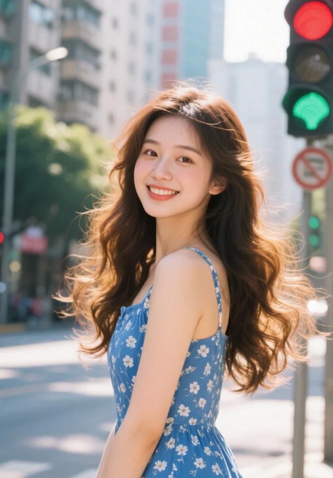 这位美女，走路带风，眼里有光。