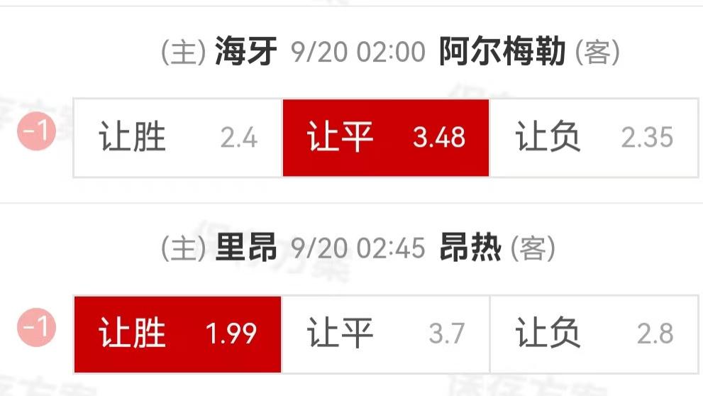 9.19周五精选高赔比赛：海牙VS阿尔梅勒城+里昂VS昂热