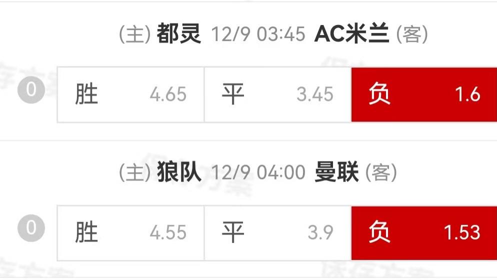 {一脚球}竞彩推荐：都灵VSAC米兰+狼队VS曼彻斯特联