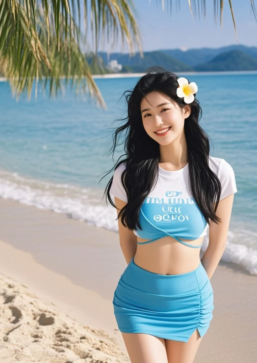 沙滩上的时尚女王，你觉得她的穿搭造型如何？