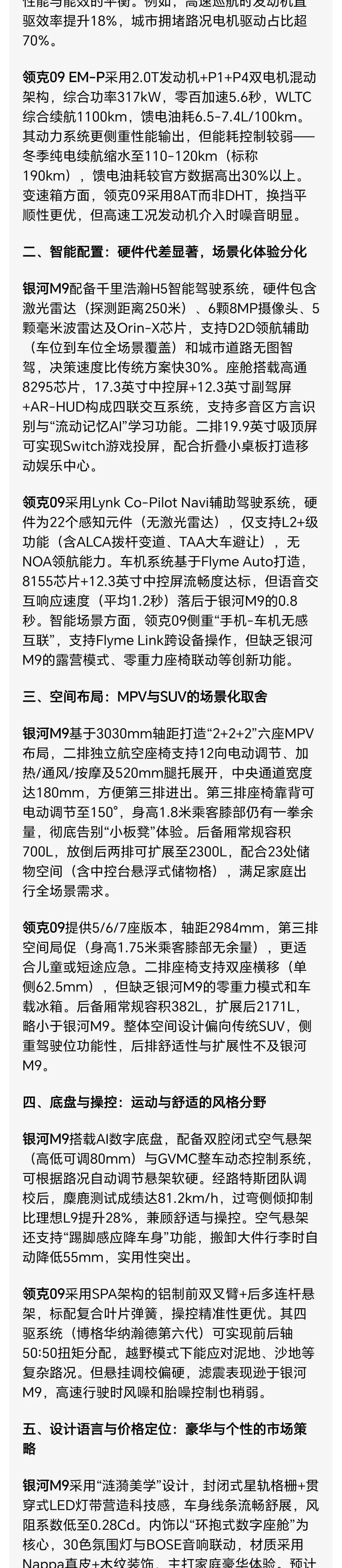银河M9出来了，那领克怎么办？
好奇之心趋势，找ai分析了M9和领克09参数对