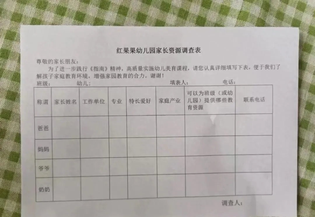 脸都被打肿了！

江苏，一幼儿园要求家长填写工作单位以及家庭产业，并要求家长表示