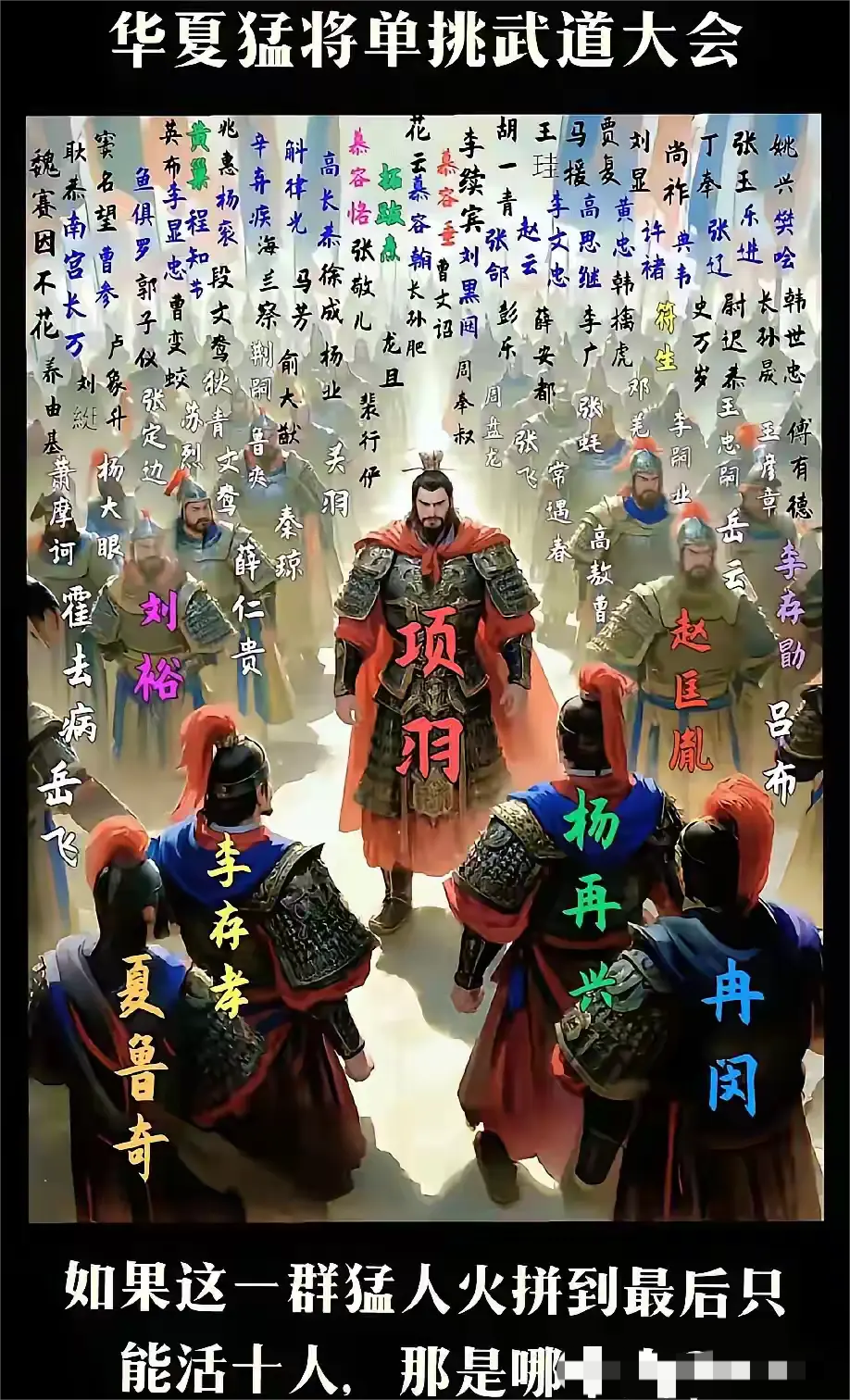 这些名将在一起比武，请问谁是天下第一？