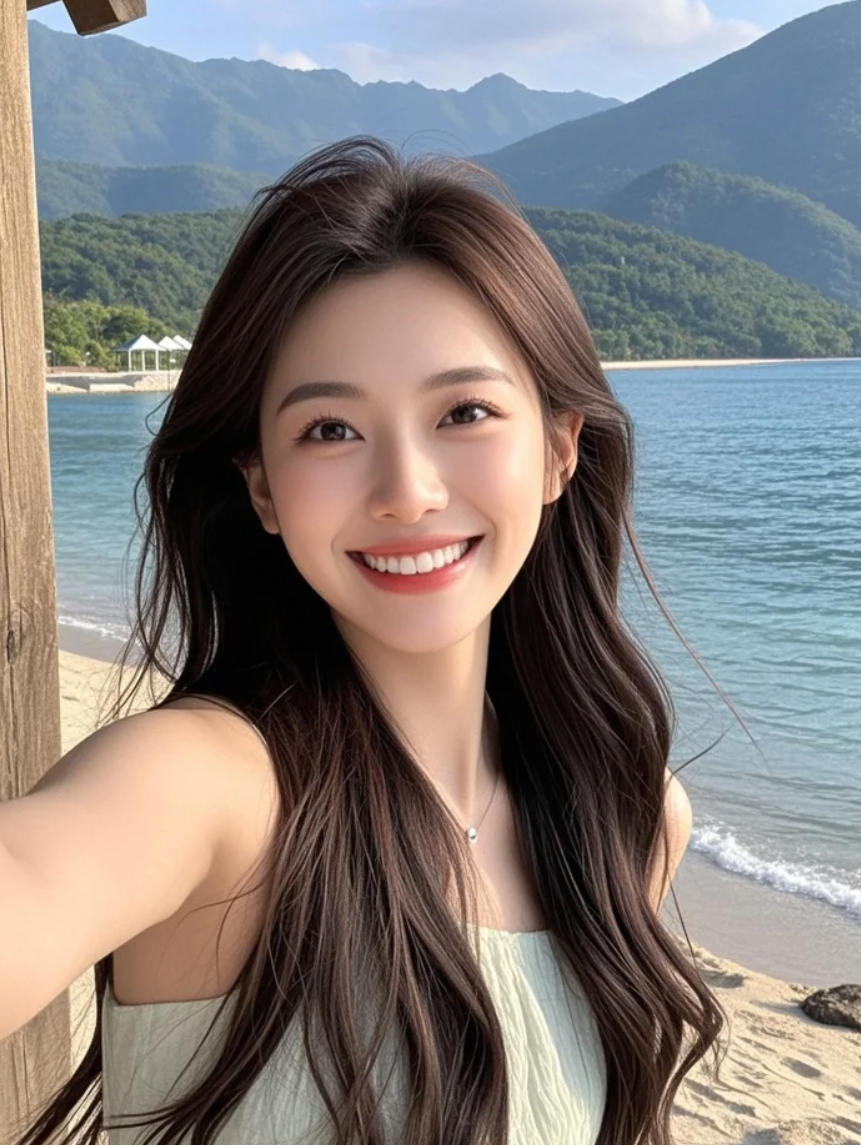 海风撩发，这角度是不是超显脸小？