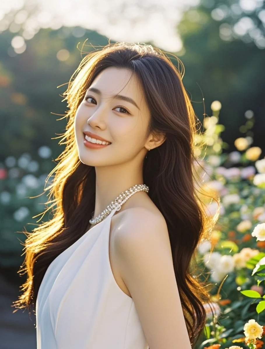 阳光为她的轮廓镀上金光，美得如同神迹显现