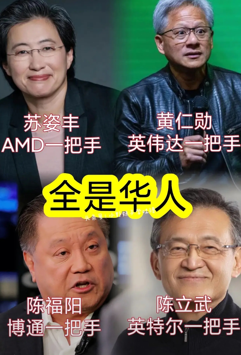 牛了牛了！全部是华人！
美国4大芯片巨头全由华人掌舵！
AMD一把手苏姿丰是华人