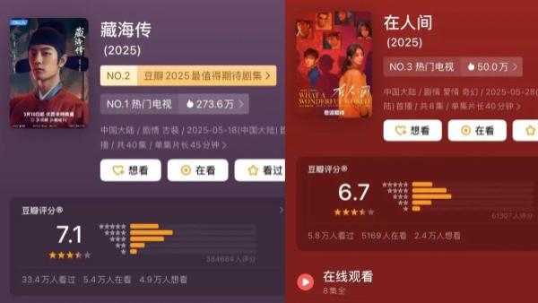 剧集高分难达？《藏海传》《在人间》豆瓣 7.1、6.7 分引观众喊 “低了”