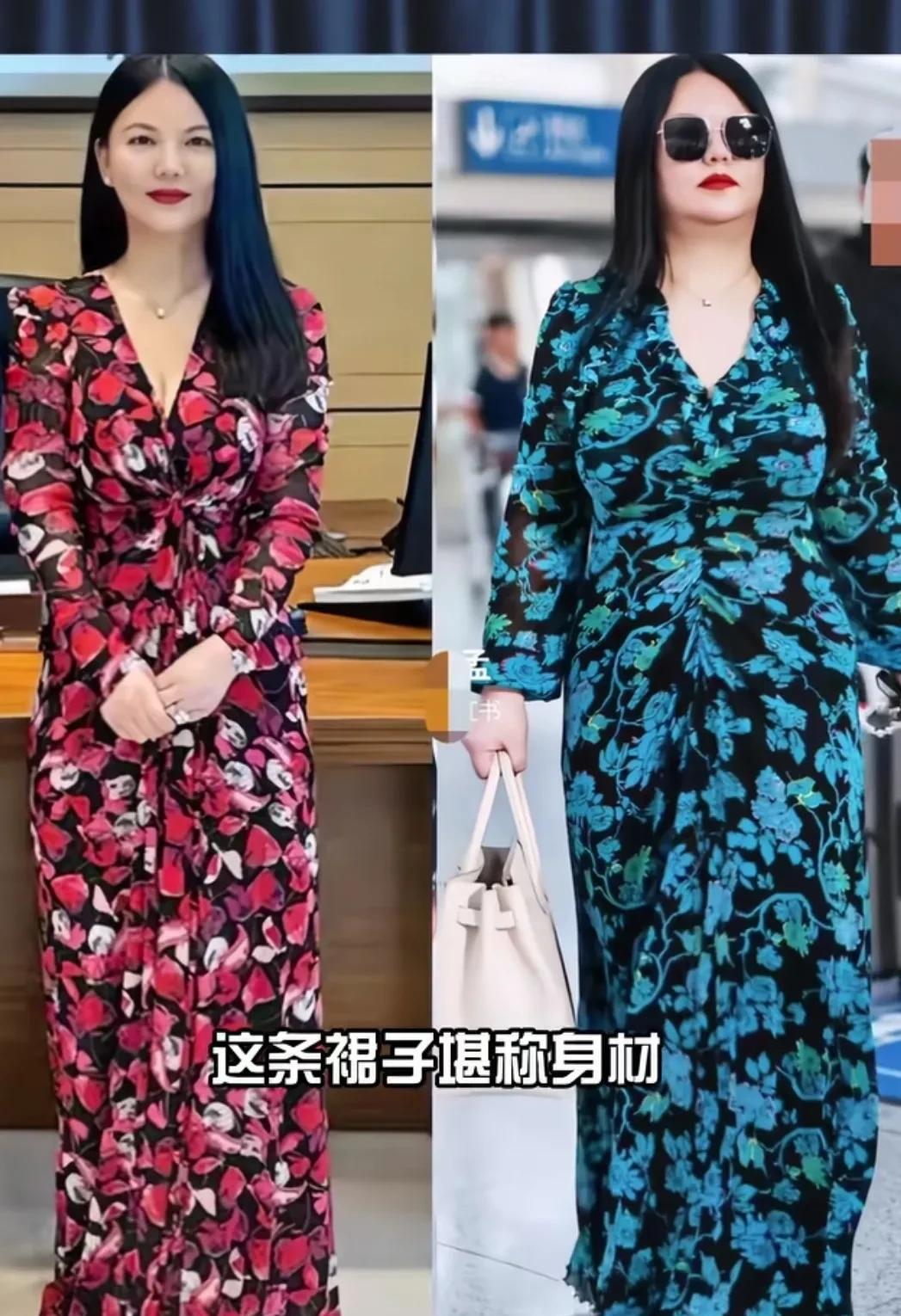李湘火了；给她带火是同款裙子却不一样的李湘。
左侧红黑相间包裹裙尽显身段，宛如一