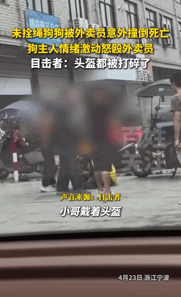 “太嚣张了！”浙江宁波，外卖员不慎撞到未栓绳的宠物狗，导致狗狗死亡，狗主人看见后
