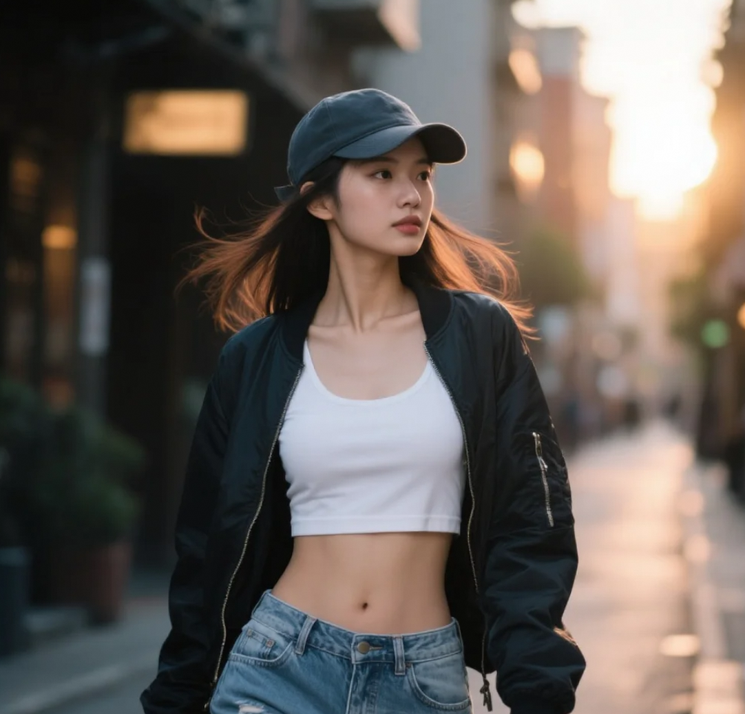 街头风格满分，夹克外套+牛仔裤打造酷炫美人