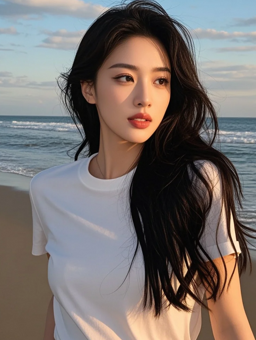 发丝与晚风共舞，唇色与晚霞争辉，她是黄昏中最动人的风景