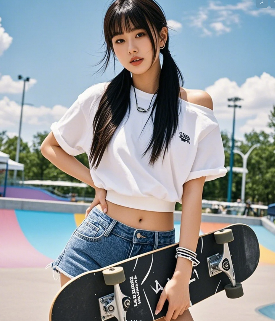 美女滑板炫技，酷炫风席卷街头!