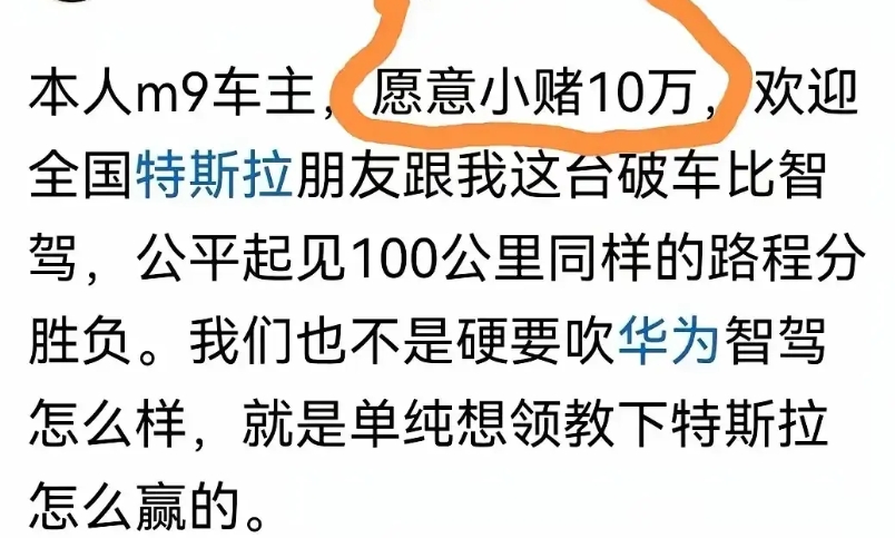 有问界m9车主以10万赌注约特斯拉车主比智驾的高低。让人想到车企委托广告公司租车