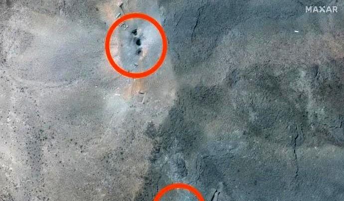 美国轰炸伊朗核设施卫星图来了，12发钻地弹，打施工通道入口，没砸在一个点上，伊朗