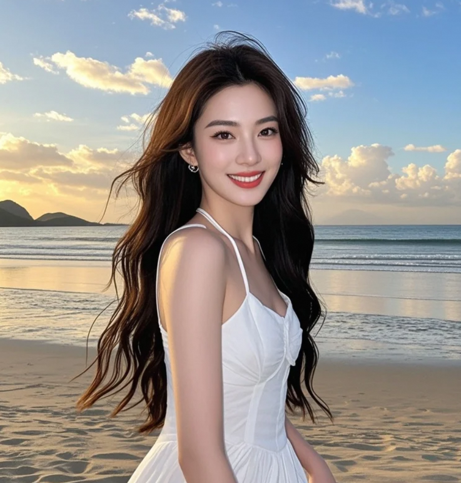 风托起她的发梢，也托起白裙的梦