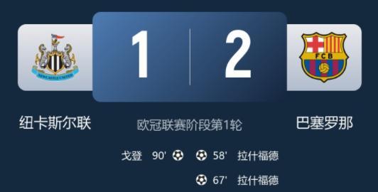 巴萨2-1纽卡，取欧冠开门红，拉什福德世界波+双响，孔德助攻。巴萨的客场 一直都