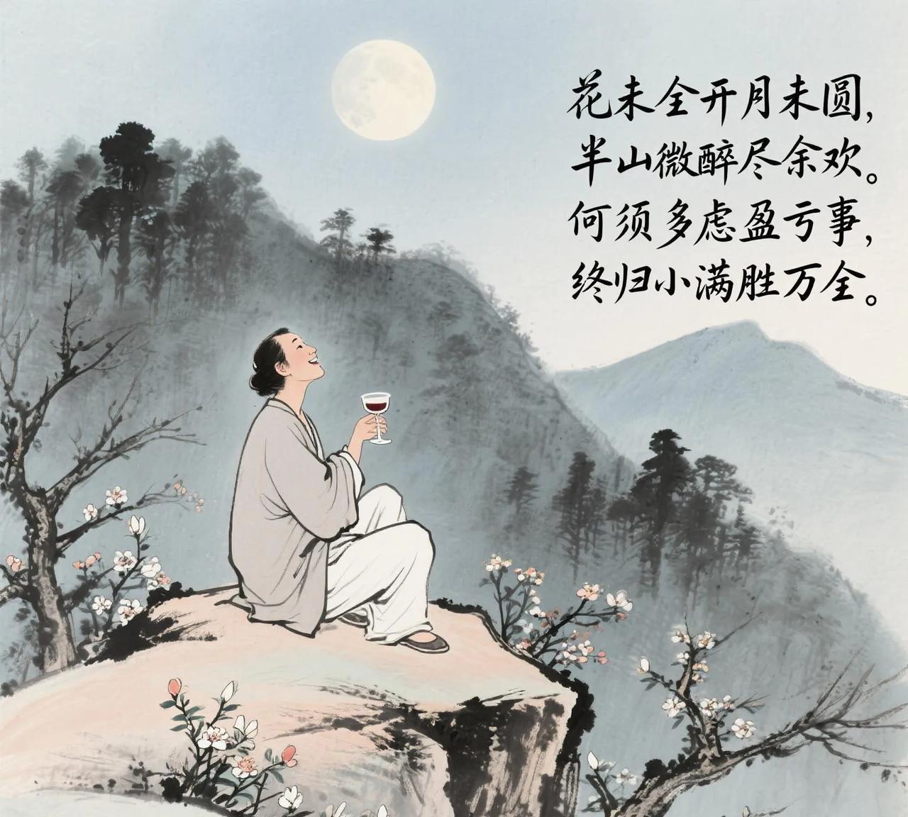 原来小满胜万全，何须多虑盈亏事。
曾国藩 《无题》
花未全开月未圆，
半山微醉尽
