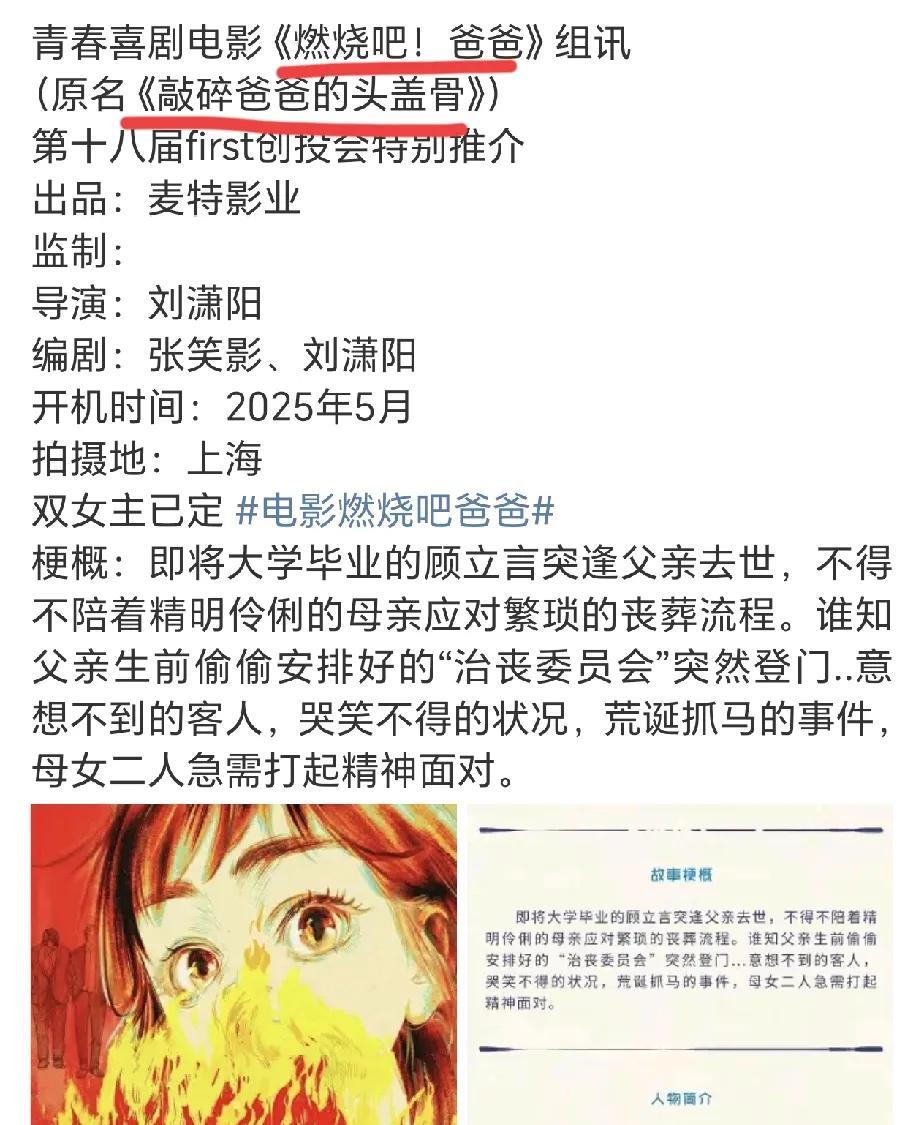 改名前：恐怖惊悚片[泣不成声]
《敲碎爸爸的头盖骨》改名《燃烧吧爸爸》，主演：文