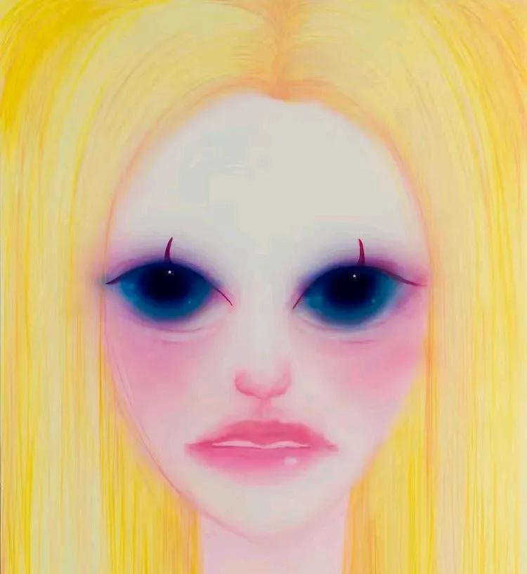 这幅名叫《Barbie》是小S二女儿为纪念大S画的，黄色的头发，蓝色眼睛，粉红腮